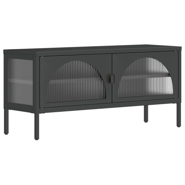 Mueble de TV vidrio y acero negro 105x35x50 cm M 2