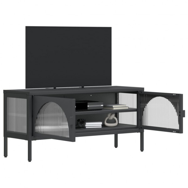 Mueble de TV vidrio y acero negro 105x35x50 cm M 4