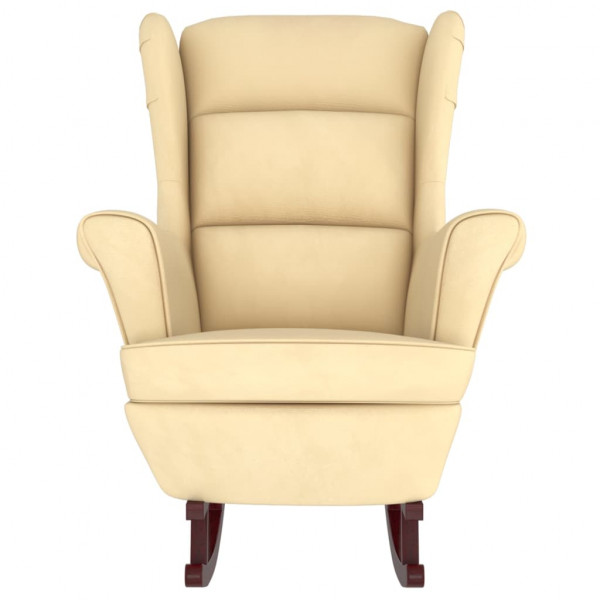 Sillón mecedora patas madera y taburete terciopelo color crema M 5