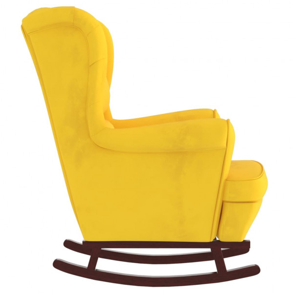 Silla mecedora patas de madera de caucho terciopelo amarillo M 4
