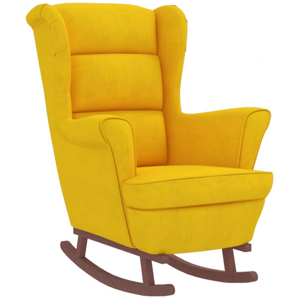 Sillón mecedora patas madera y taburete terciopelo amarillo M 4