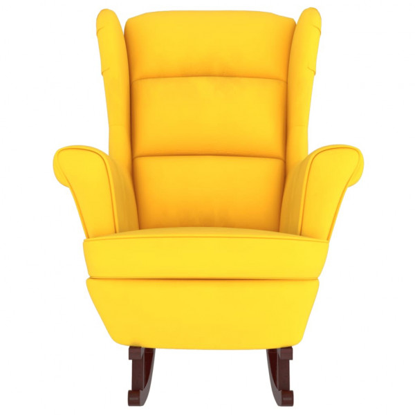 Sillón mecedora patas madera y taburete terciopelo amarillo M 5