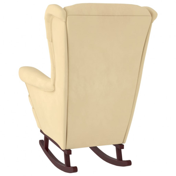 Silla mecedora patas de madera de caucho terciopelo color crema M 5