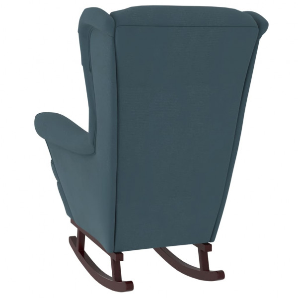 Silla mecedora con patas de madera de caucho terciopelo azul M 5