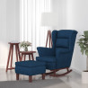 Sillón mecedora patas madera y taburete terciopelo azul 1