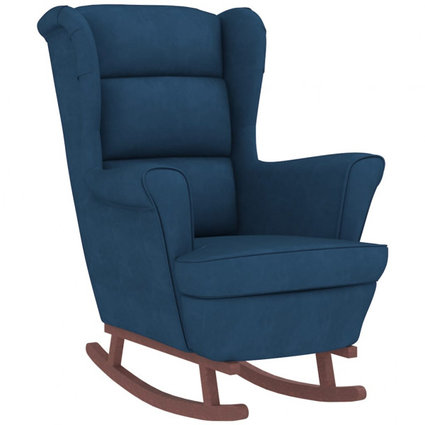 Sillón mecedora patas madera y taburete terciopelo azul M 4