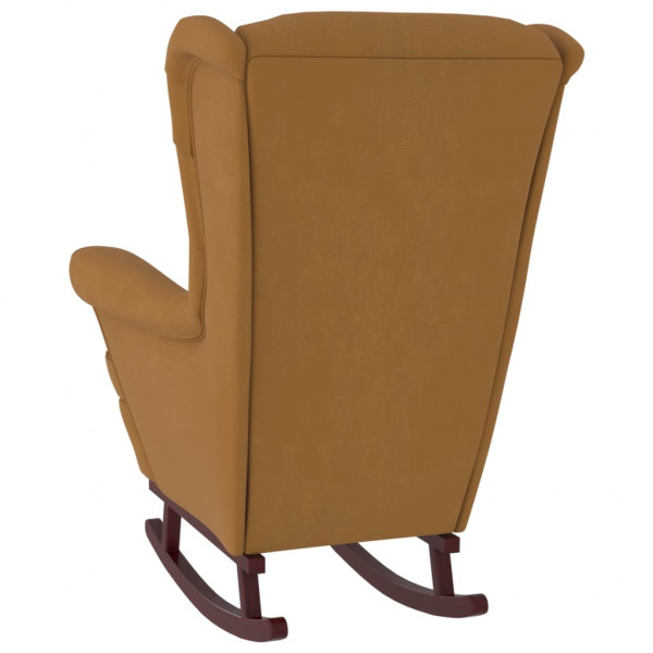 Silla mecedora con patas de madera de caucho terciopelo marrón M 5