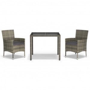 Set comedor de jardín 3 piezas con cojines ratán sintético gris H
