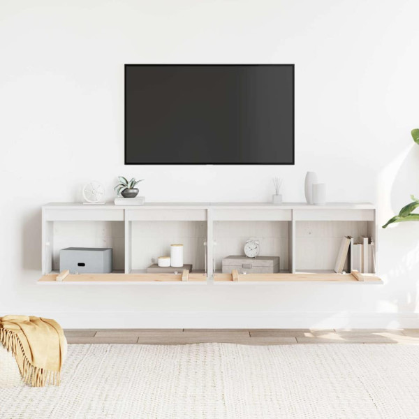 Armario de pared 2 uds madera maciza de pino blanco 80x30x35 cm M 4