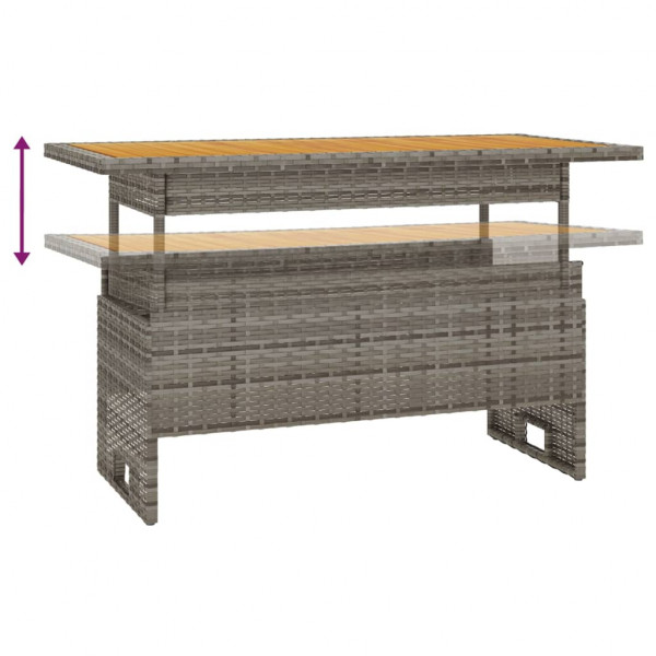 Mesa de jardín madera maciza acacia y ratán gris 100x50x43/63cm M 5