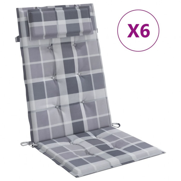 Cojines de silla respaldo alto 6 uds tela Oxford a cuadros gris M 2