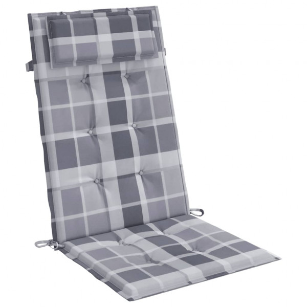 Cojines de silla respaldo alto 2 uds tela Oxford a cuadros gris M 3