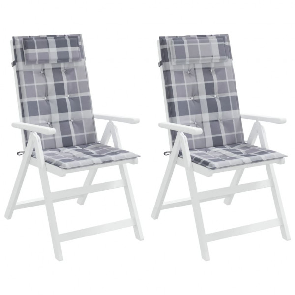 Cojines de silla respaldo alto 2 uds tela Oxford a cuadros gris M 4
