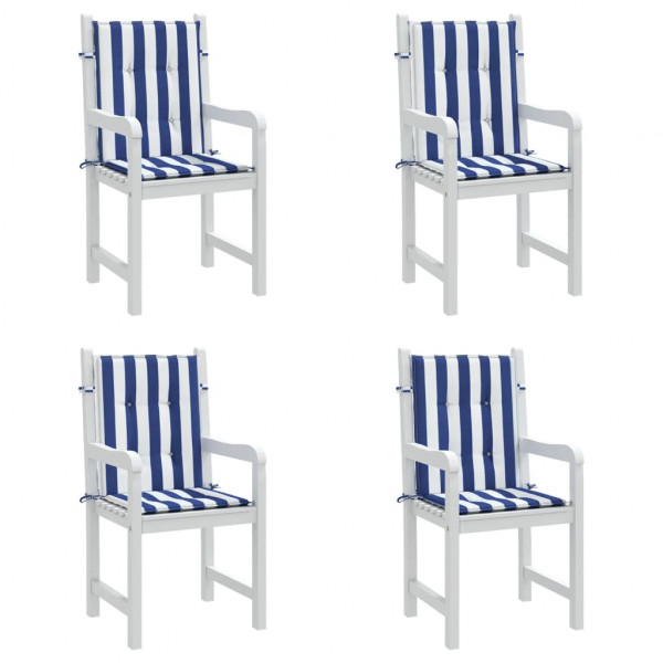 Cojines silla de respaldo bajo 4 uds tela a rayas azul y blanco M 3