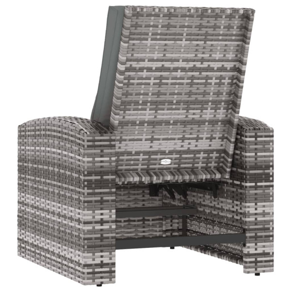 Sillón reclinable de jardín con cojines ratán sintético gris M 5
