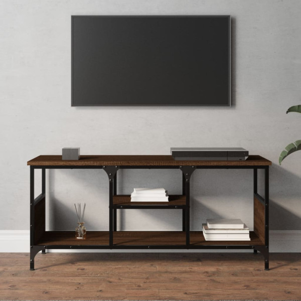 Mueble TV hierro madera contrachapada roble marrón 100x35x45 cm D