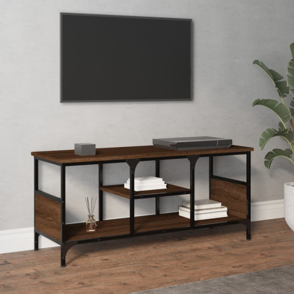 Mueble TV hierro madera contrachapada roble marrón 100x35x45 cm M 3