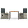Set comedor de jardín 3 piezas con cojines ratán sintético gris 2