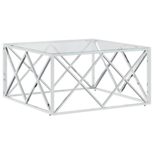 Mesa de centro acero inoxidable y vidrio 80x80x40 cm H