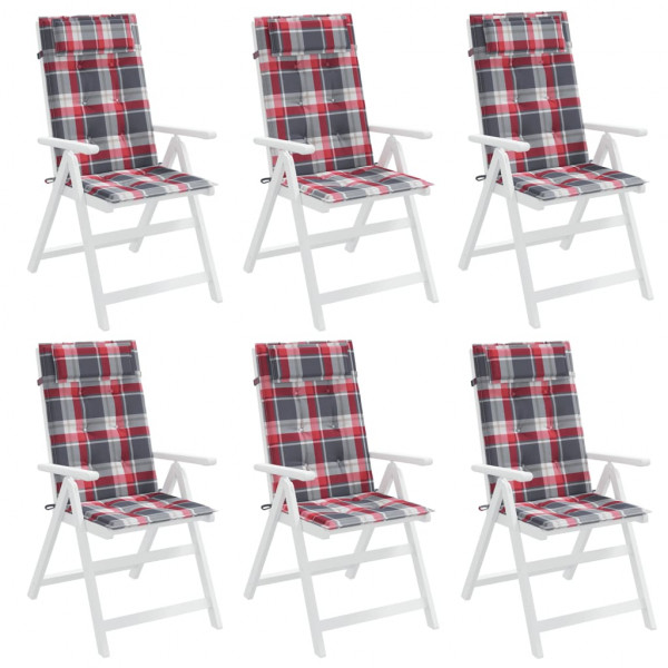 Cojines de silla respaldo alto 6 uds tela Oxford a cuadros rojo M 4