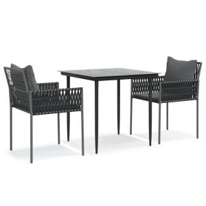 3 pcs conjunto de jantar p/ jardim c/ almofadões vime PE e aço H