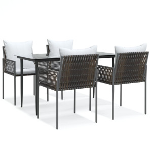 5 pcs conjunto de jantar p/ jardim c/ almofadões vime PE e aço H
