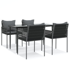 5 pcs conjunto de jantar p/ jardim c/ almofadões vime PE e aço H