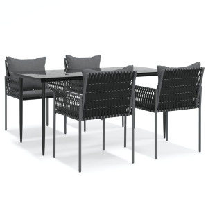 5 pcs conjunto de jantar p/ jardim c/ almofadões vime PE e aço H