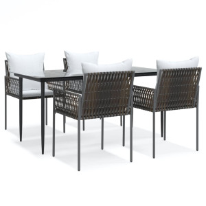 5 pcs conjunto de jantar p/ jardim c/ almofadões vime PE e aço H