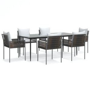 7 pcs conjunto de jantar p/ jardim c/ almofadões vime PE e aço H
