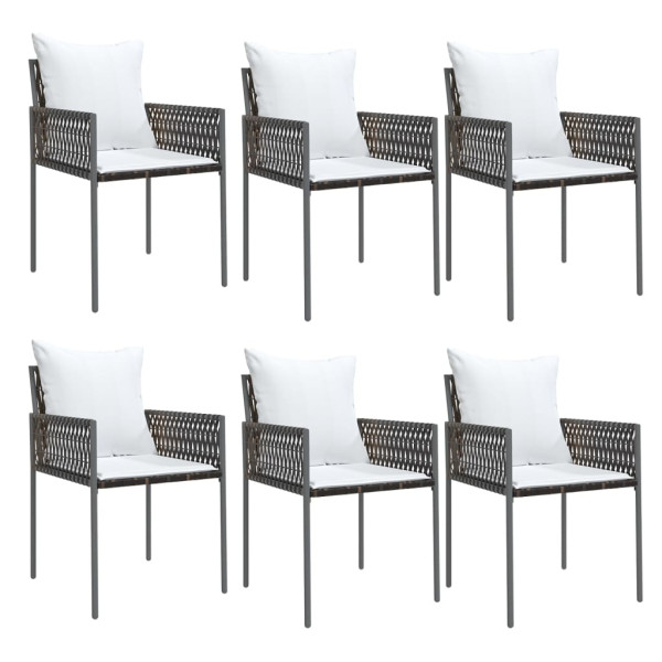7 pcs conjunto de jantar p/ jardim c/ almofadões vime PE e aço M 4
