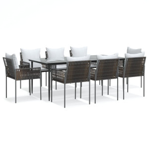 9 pcs conjunto de jantar p/ jardim com almofadões vime PE e aço H