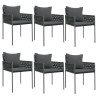 7 pcs conjunto de jantar p/ jardim c/ almofadões vime PE e aço 4