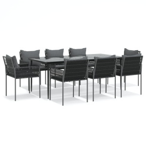 9 pcs conjunto de jantar p/ jardim com almofadões vime PE e aço H