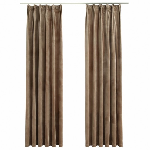 Cortinas opacas con ganchos 2 pzas terciopelo beige 140x225 cm M 2