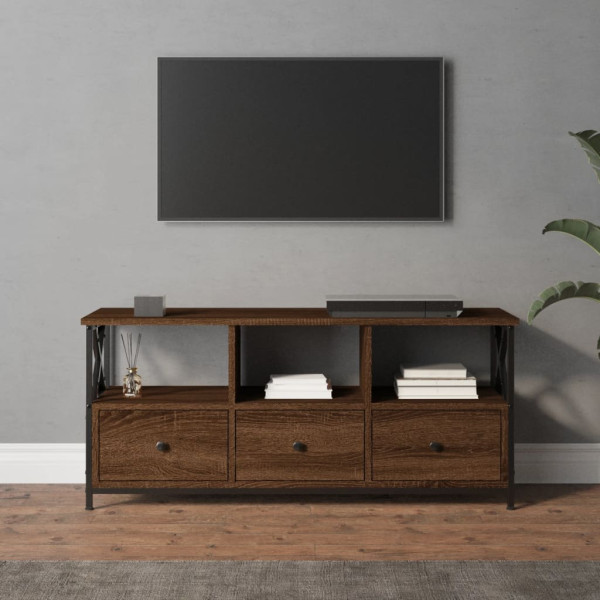 Mueble TV hierro madera contrachapada roble marrón 102x33x45 cm D