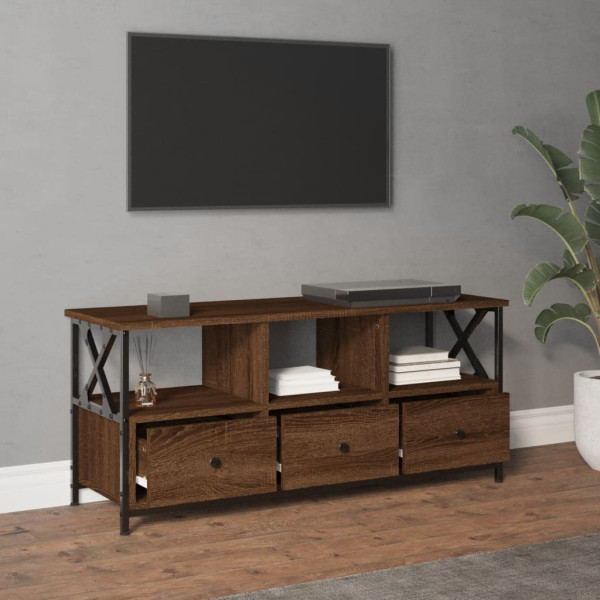 Mueble TV hierro madera contrachapada roble marrón 102x33x45 cm M 3