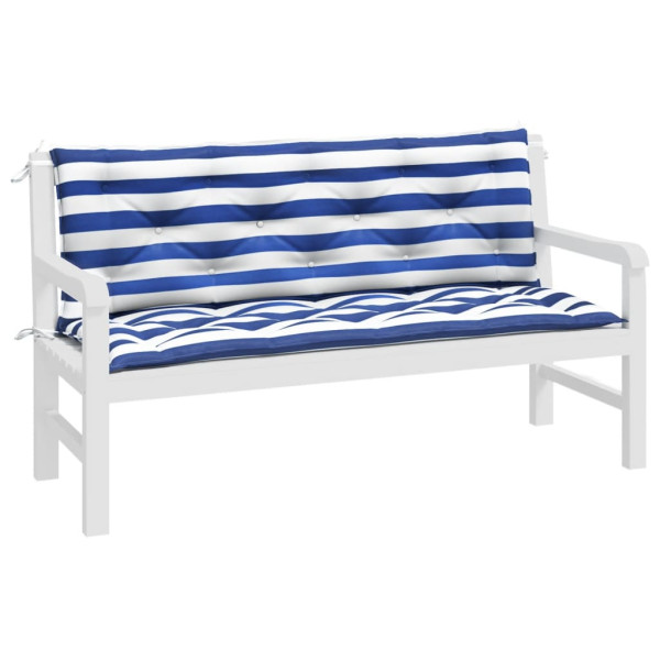 Almofadões p/ banco jardim 2 pcs 150x50x7 cm tecido azul/branco M 3