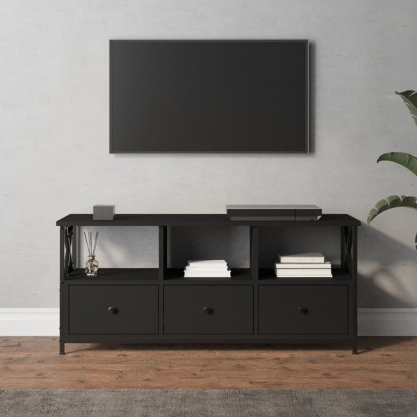 Mueble de TV hierro y madera contrachapada negro 102x33x45 cm D