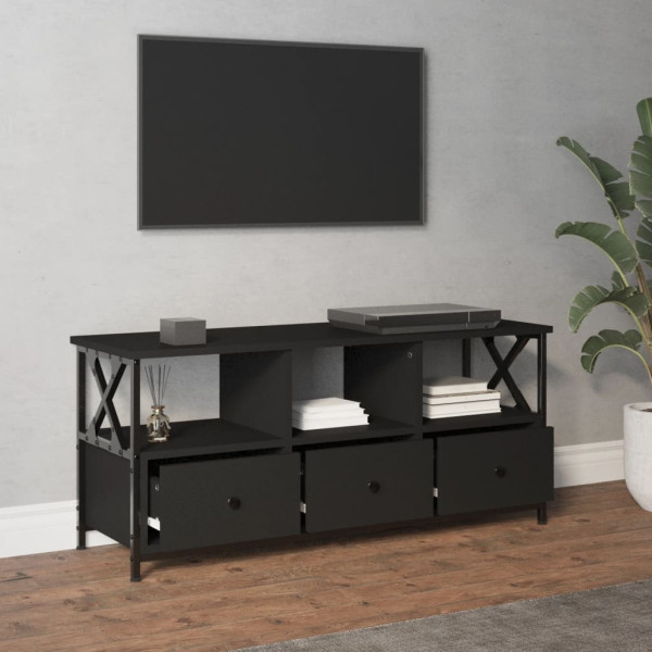 Mueble de TV hierro y madera contrachapada negro 102x33x45 cm M 3
