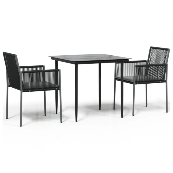 Set comedor jardín 3 pzas y cojines acero ratán sintético negro M 2