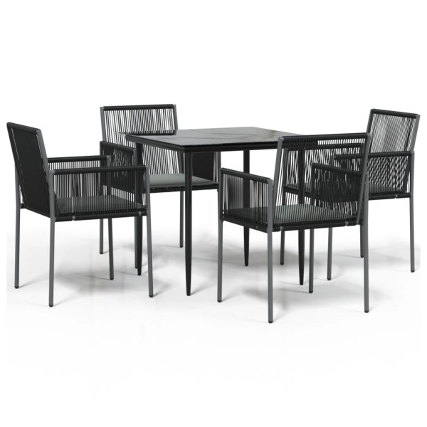 Set comedor jardín 5 pzas y cojines acero ratán sintético negro M 2