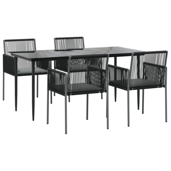 Set comedor jardín 5 pzas y cojines acero ratán sintético negro M 3