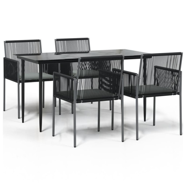 Set comedor jardín 5 pzas y cojines acero ratán sintético negro M 2