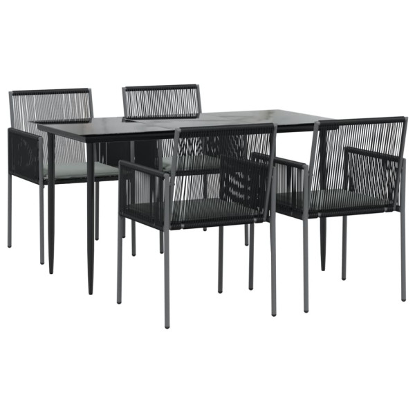 Set comedor jardín 5 pzas y cojines acero ratán sintético negro M 3
