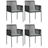 5 pcs conjunto jantar p/ jardim c/ almofadões vime PE/aço preto 4