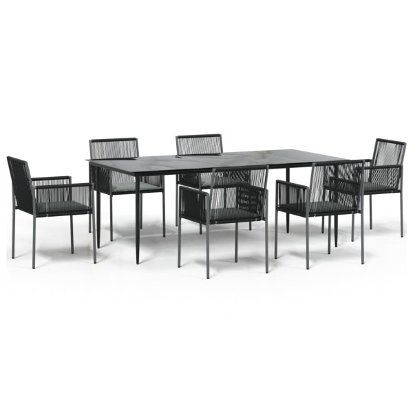 Set comedor jardín 7 pzas y cojines acero ratán sintético negro M 2