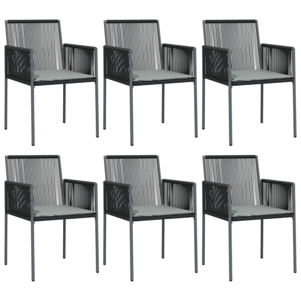 Set comedor jardín 7 pzas y cojines acero ratán sintético negro M 4