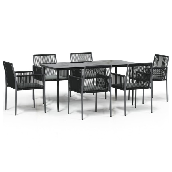 Set comedor jardín 7 pzas y cojines acero ratán sintético negro M 2