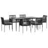 Set comedor jardín 7 pzas y cojines acero ratán sintético negro 3